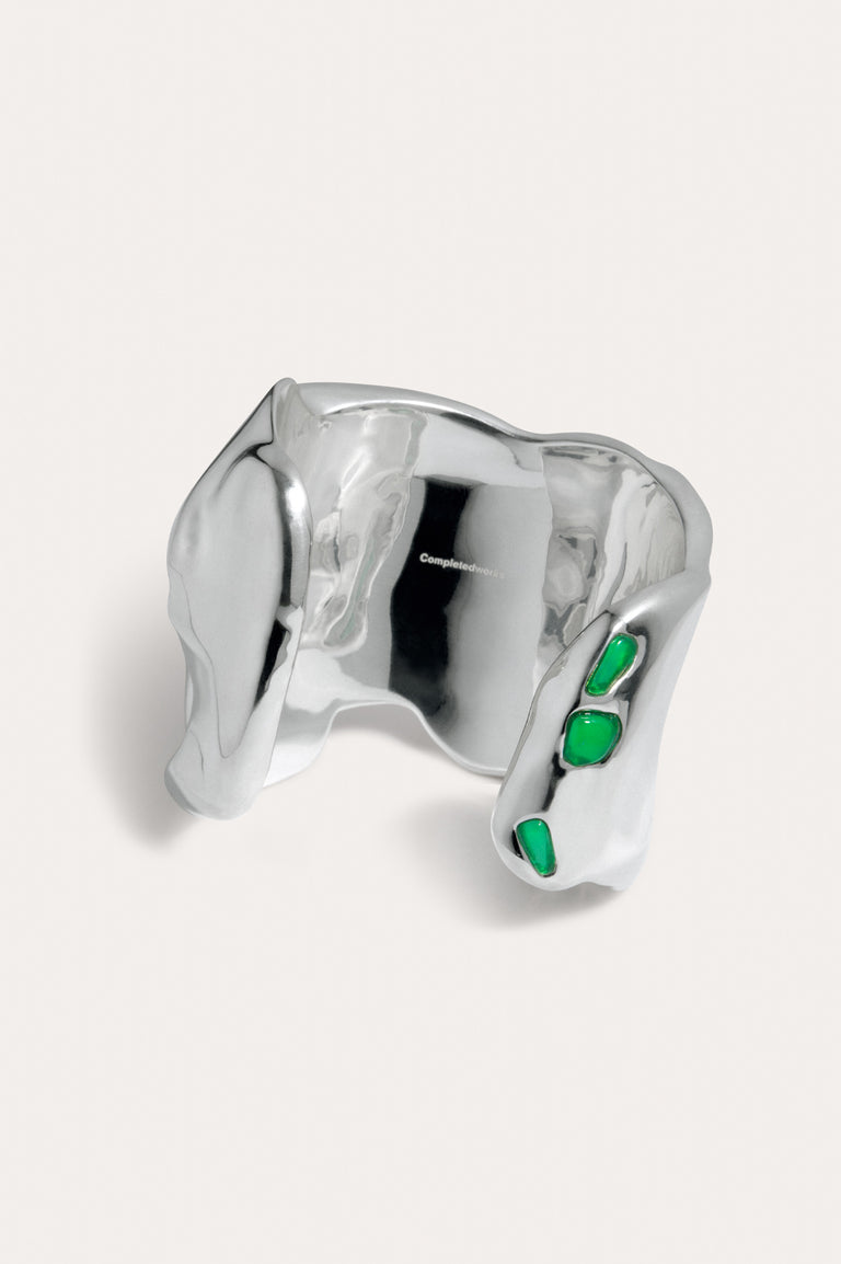 Cobblestones - Green Resin Stone and Silver Plated Cuff