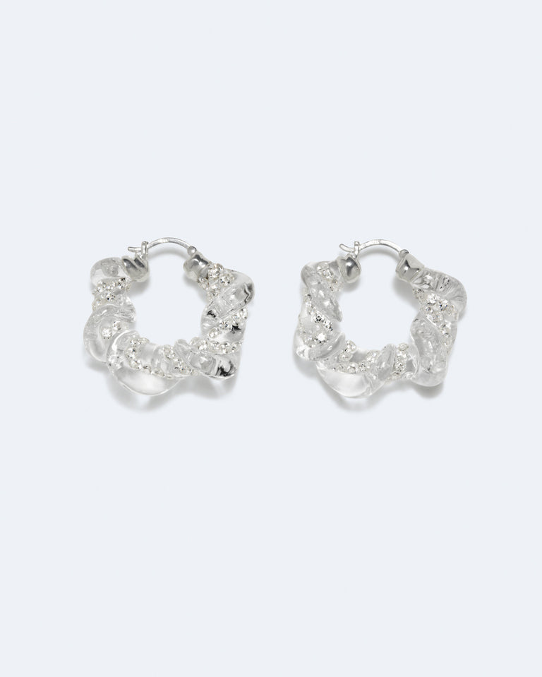 Brain Freeze - Clear Resin and Rhinestone Recycled Silver Earrings