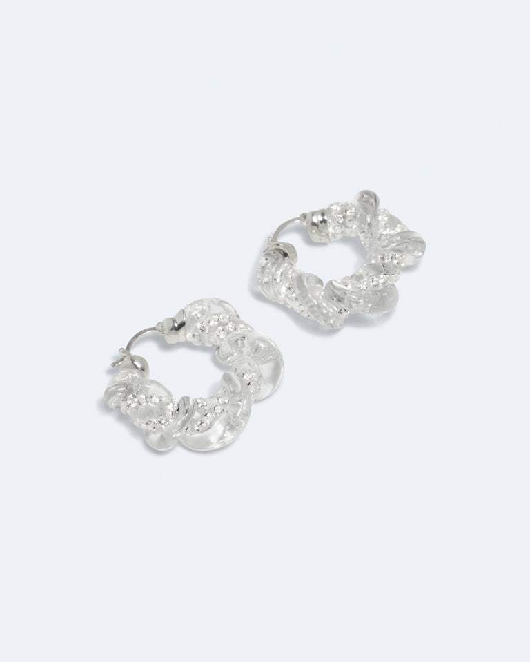 Brain Freeze - Clear Resin and Rhinestone Recycled Silver Earrings