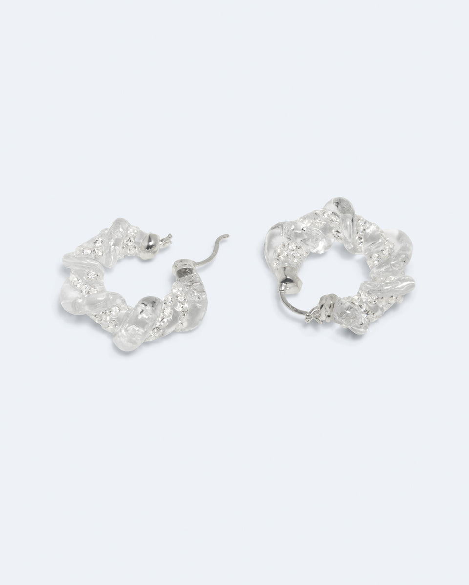 Brain Freeze - Clear Resin and Rhinestone Recycled Silver Earrings