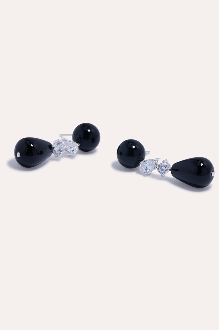 Tarn - Black Onyx and Zirconia Recycled Silver Earrings