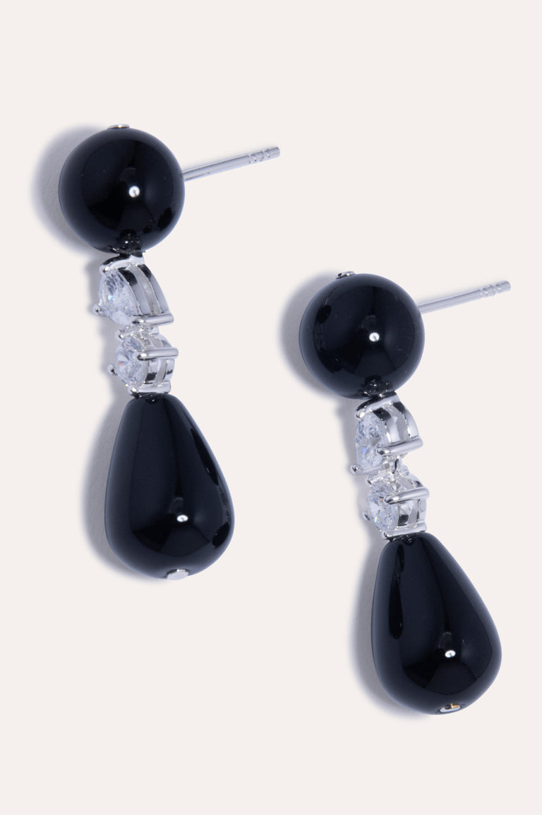 Tarn - Black Onyx and Zirconia Recycled Silver Earrings