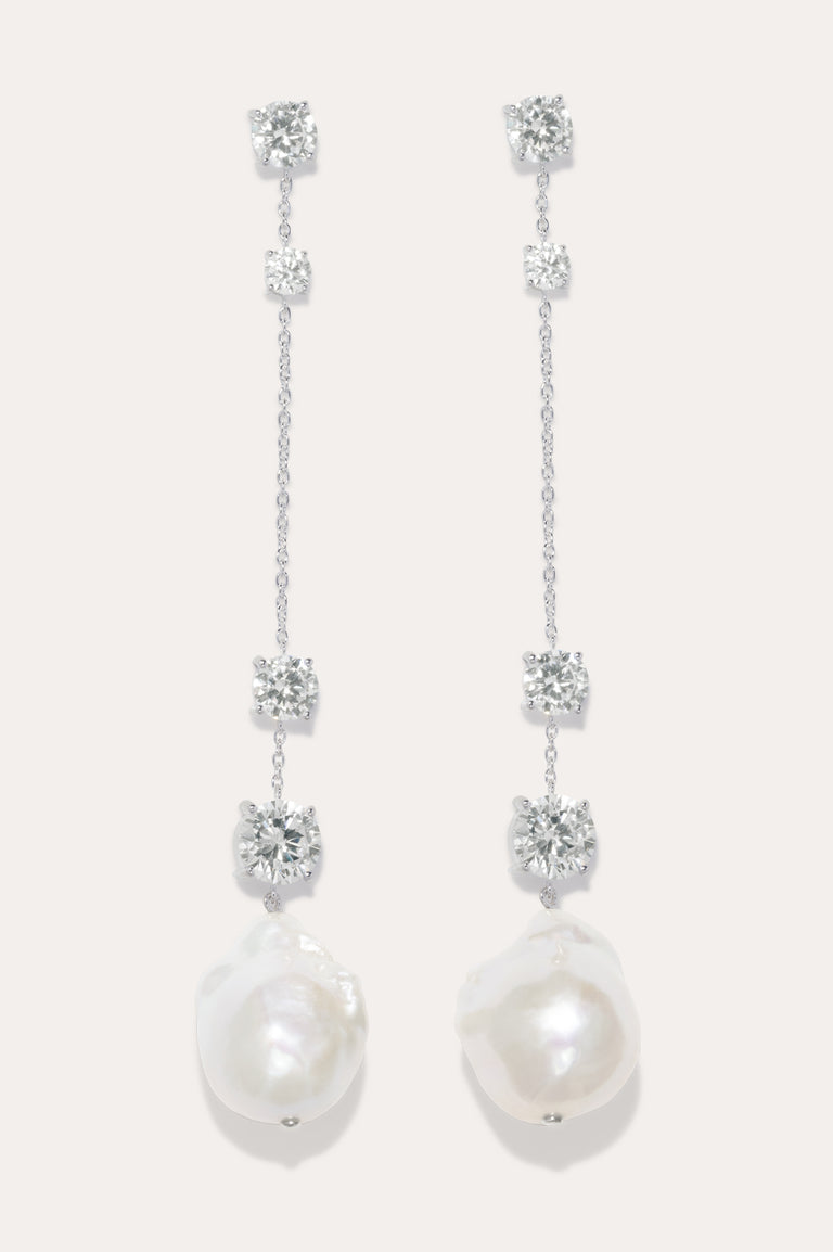 Never Give Up The Ghost - Pearl and Zirconia Recycled Silver Earrings
