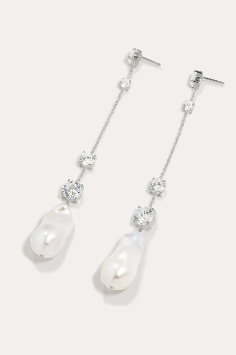 Never Give Up The Ghost - Pearl and Zirconia Recycled Silver Earrings
