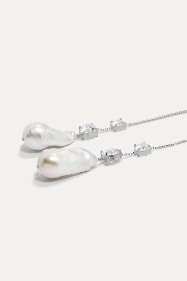 Never Give Up The Ghost - Pearl and Zirconia Recycled Silver Earrings