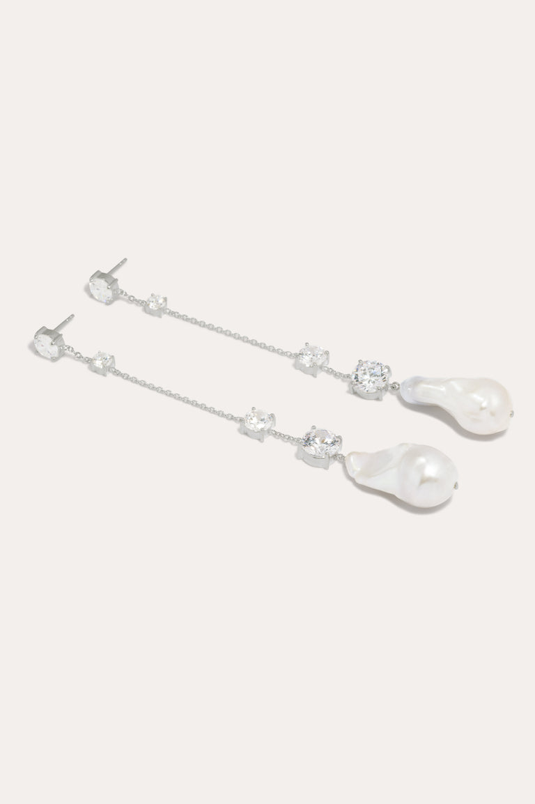 Never Give Up The Ghost - Pearl and Zirconia Recycled Silver Earrings