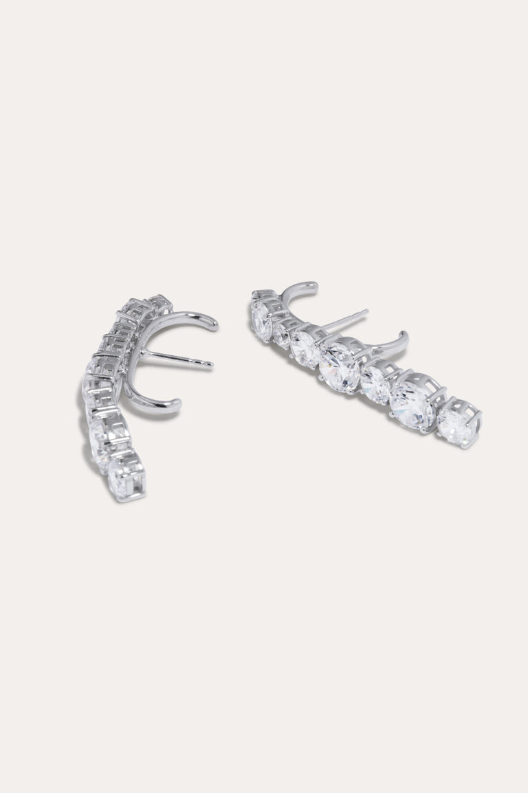 Inflection - Zirconia and Recycled Silver Ear Climbers
