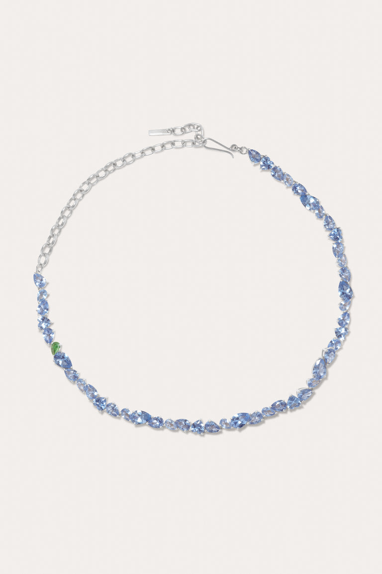 Bolt from the Blue - Emerald Zirconia and Synthetic Blue Spinel Recycled Silver Necklace