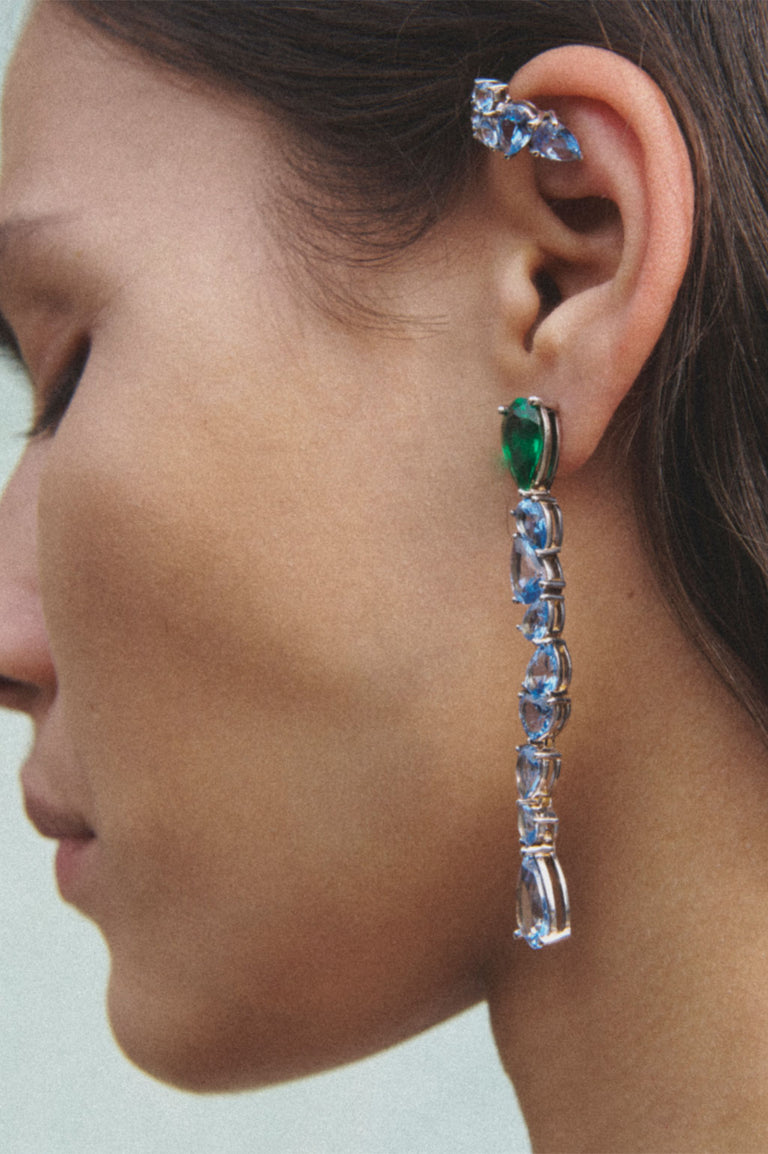 Bolt from the Blue - Synthetic Blue Spinel and Recycled Silver Ear Cuff