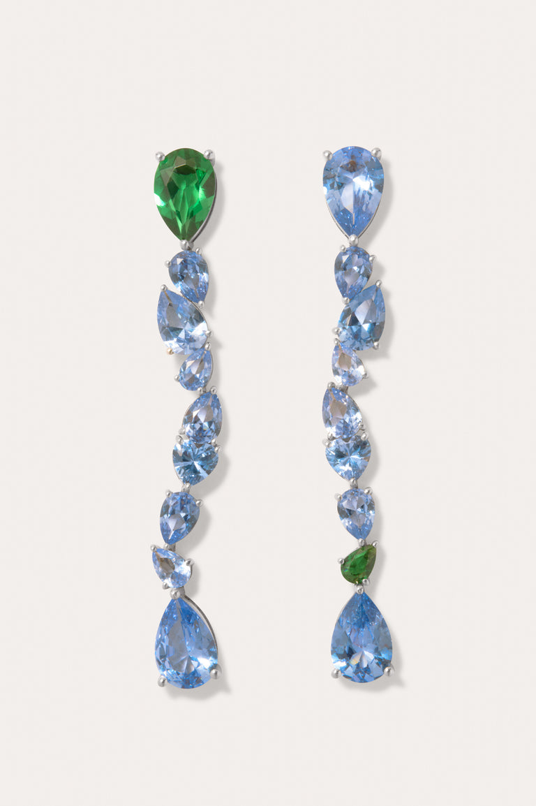 Bolt from the Blue - Emerald Zirconia and Synthetic Blue Spinel Recycled Silver Earrings