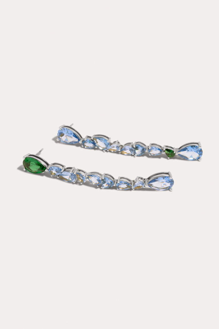 Bolt from the Blue - Emerald Zirconia and Synthetic Blue Spinel Recycled Silver Earrings