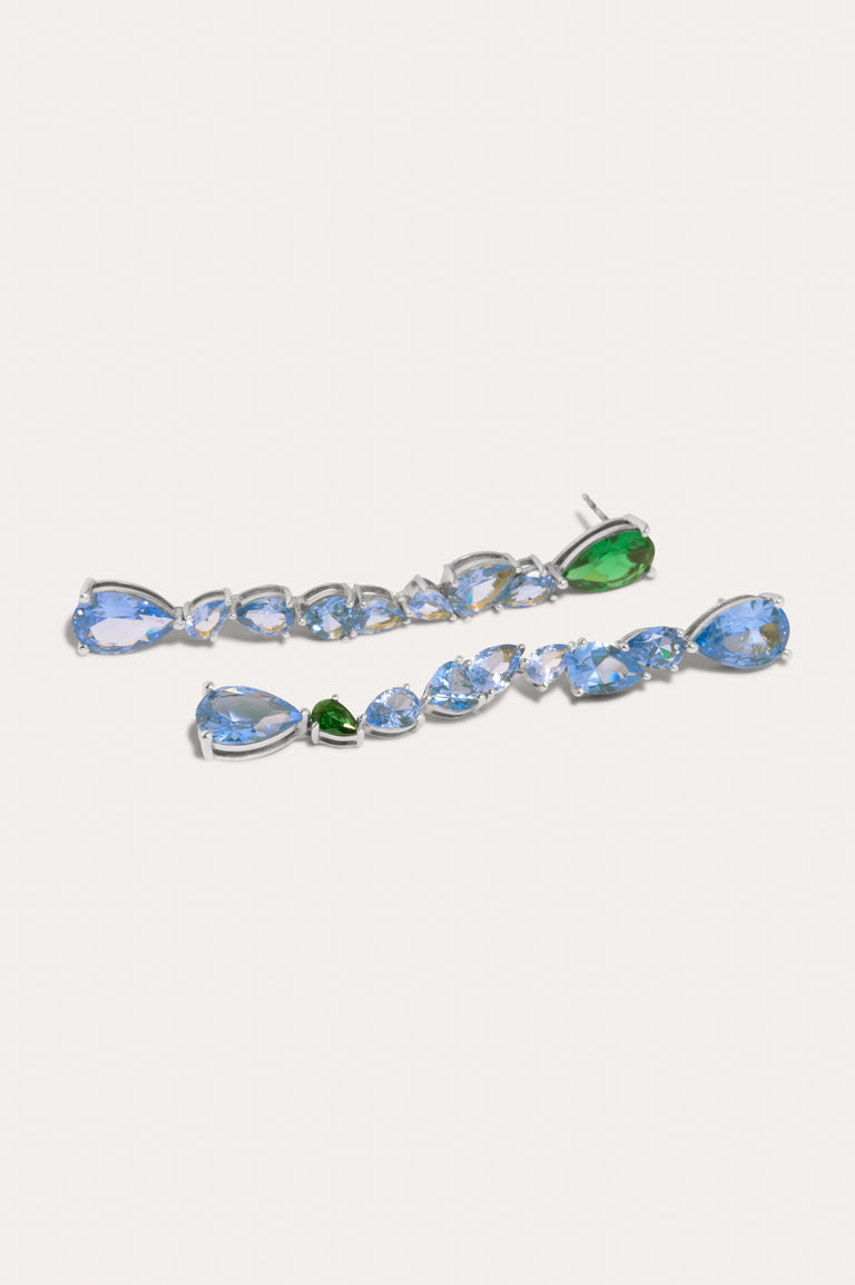 Bolt from the Blue - Emerald Zirconia and Synthetic Blue Spinel Recycled Silver Earrings