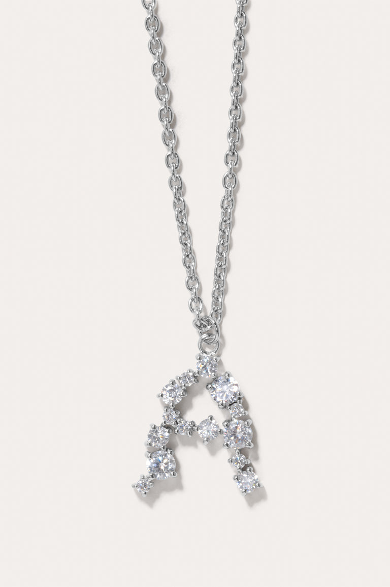 Glitchy A - Cubic Zirconia and Rhodium Plated Pendant