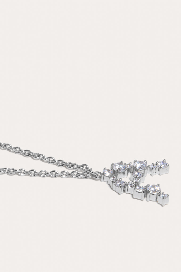Glitchy A - Cubic Zirconia and Rhodium Plated Pendant