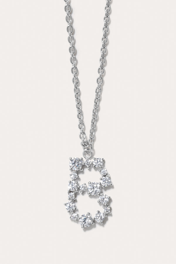 Glitchy B - Cubic Zirconia and Rhodium Plated Pendant