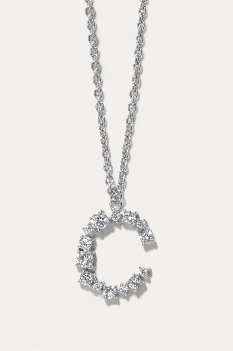 Glitchy C - Cubic Zirconia and Rhodium Plated Pendant