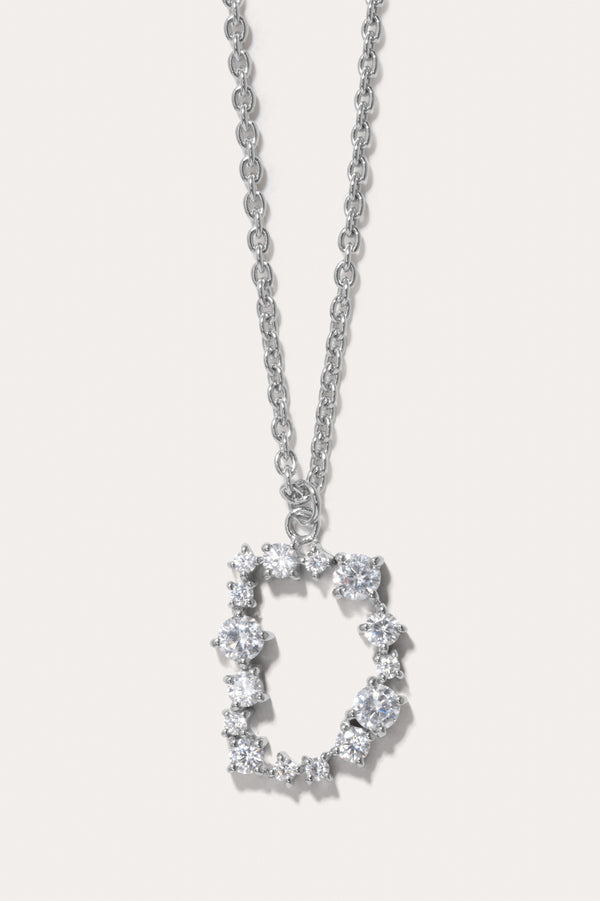 Glitchy D - Cubic Zirconia and Rhodium Plated Pendant
