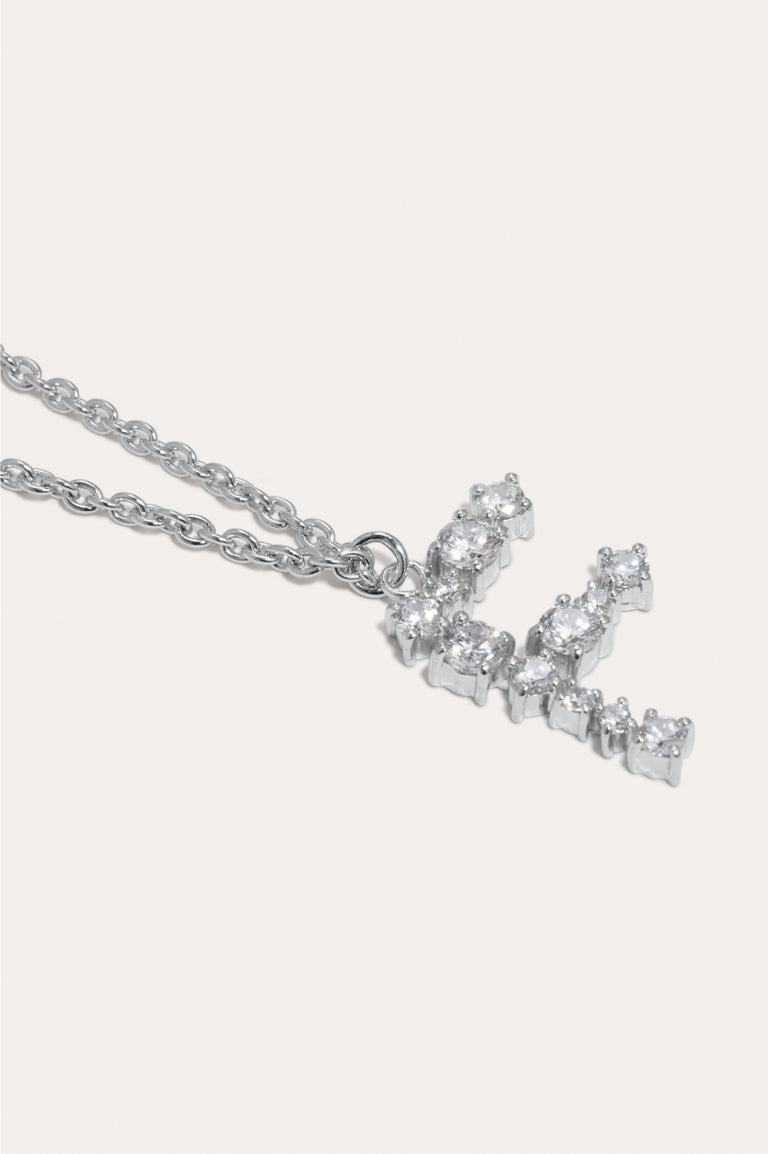 Glitchy F - Cubic Zirconia and Rhodium Plated Pendant