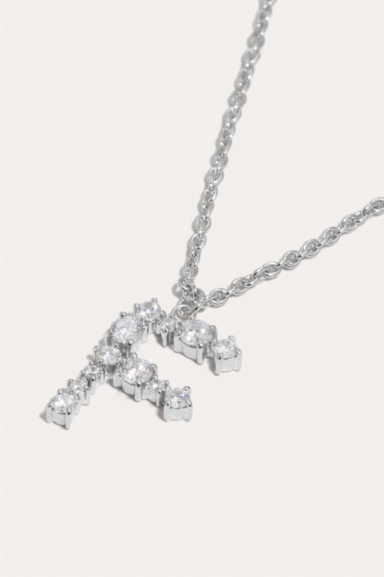 Glitchy F - Cubic Zirconia and Rhodium Plated Pendant