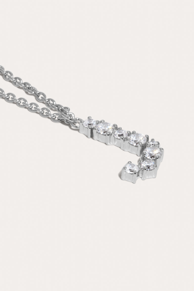 Glitchy J - Cubic Zirconia and Rhodium Plated Pendant