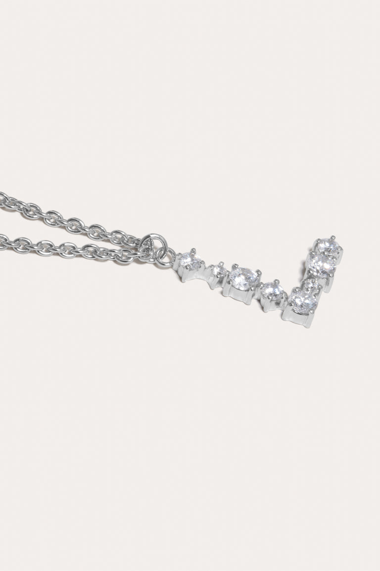 Glitchy L - Cubic Zirconia and Rhodium Plated Pendant