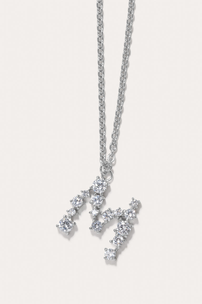 Glitchy M - Cubic Zirconia and Rhodium Plated Pendant