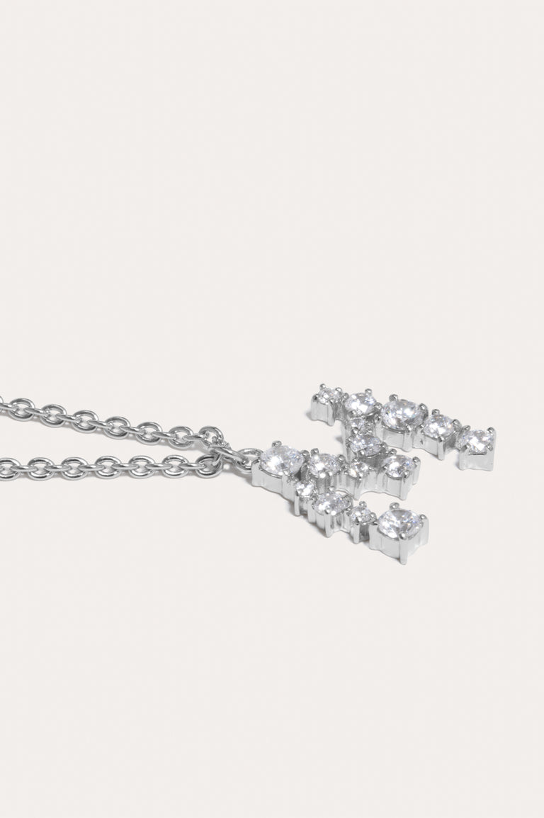 Glitchy M - Cubic Zirconia and Rhodium Plated Pendant
