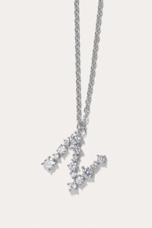 Glitchy N - Cubic Zirconia and Rhodium Plated Pendant