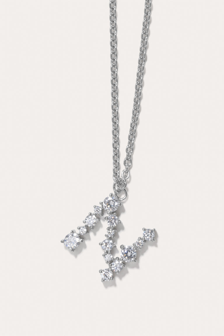 Glitchy N - Cubic Zirconia and Rhodium Plated Pendant