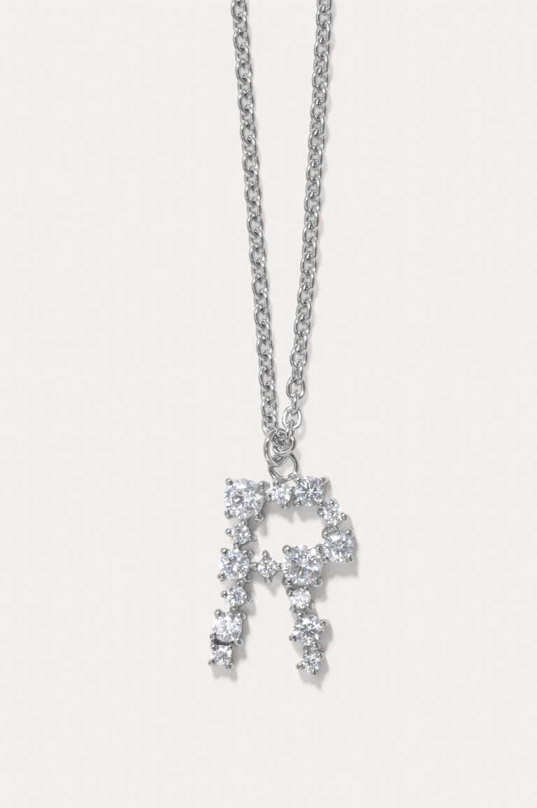 Glitchy R - Cubic Zirconia and Rhodium Plated Pendant