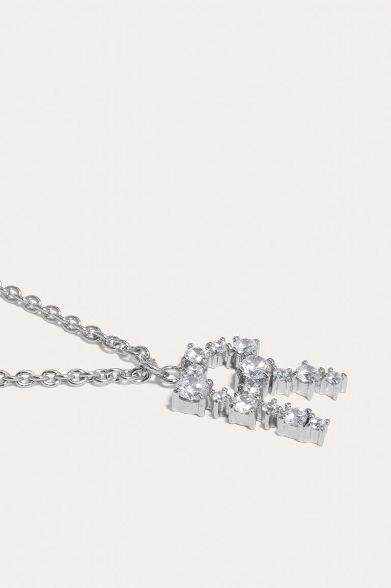 Glitchy R - Cubic Zirconia and Rhodium Plated Pendant