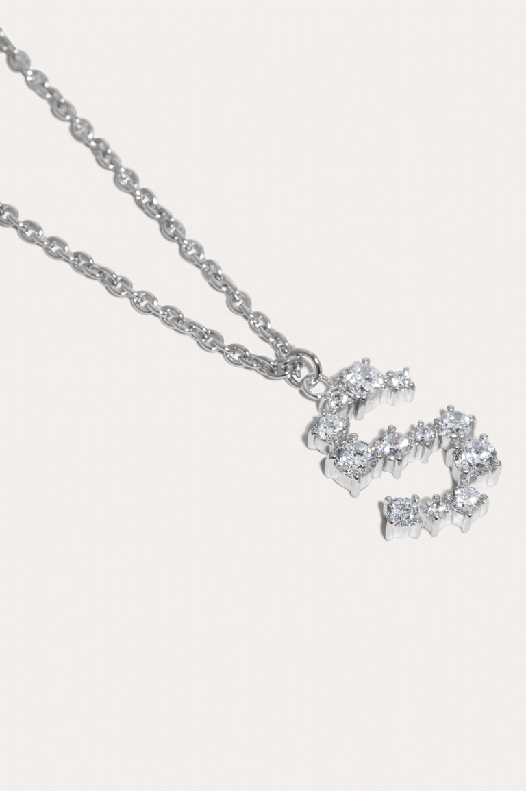 Glitchy S - Cubic Zirconia and Rhodium Plated Pendant