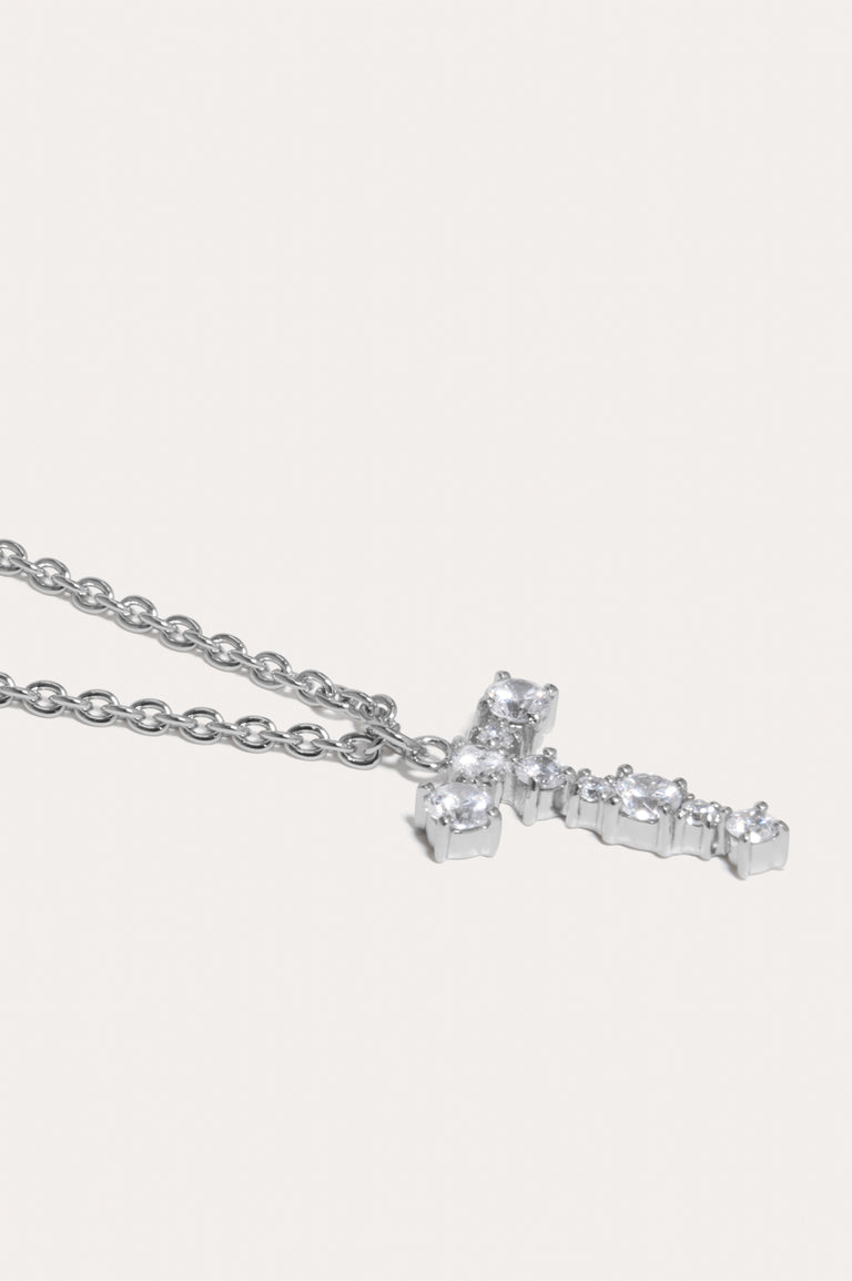 Glitchy T - Cubic Zirconia and Rhodium Plated Pendant