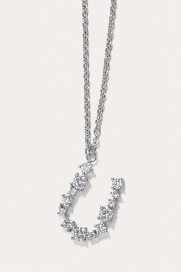 Glitchy U - Cubic Zirconia and Rhodium Plated Pendant