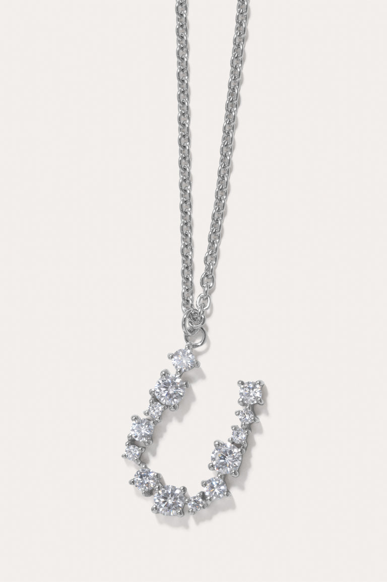 Glitchy U - Cubic Zirconia and Rhodium Plated Pendant