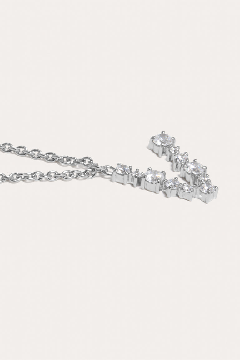 Glitchy V - Cubic Zirconia and Rhodium Plated Pendant