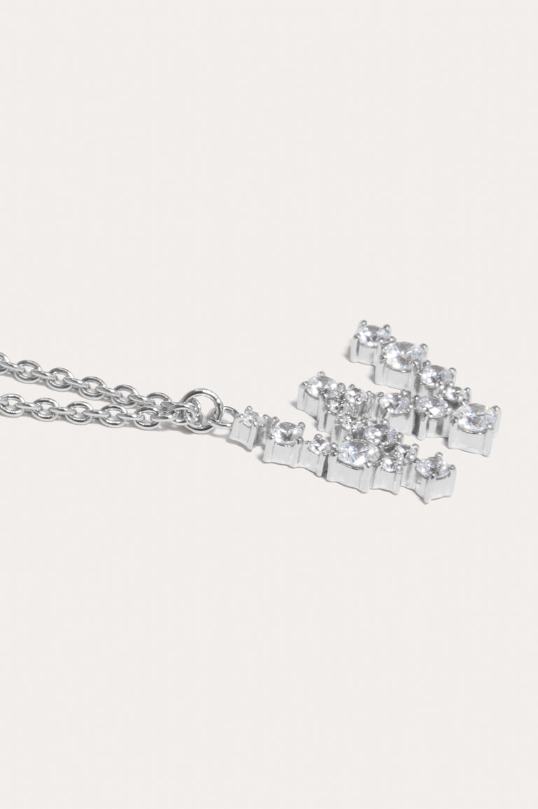 Glitchy W - Cubic Zirconia and Rhodium Plated Pendant