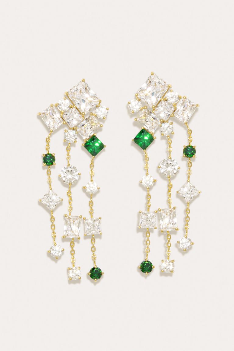 The Mysterious Connection - Emerald Zirconia and Recycled Gold Vermeil Earrings