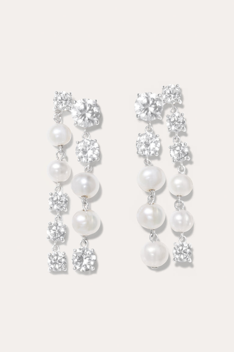 In Search of Lost Time - Pearl and Zirconia Silver Earrings