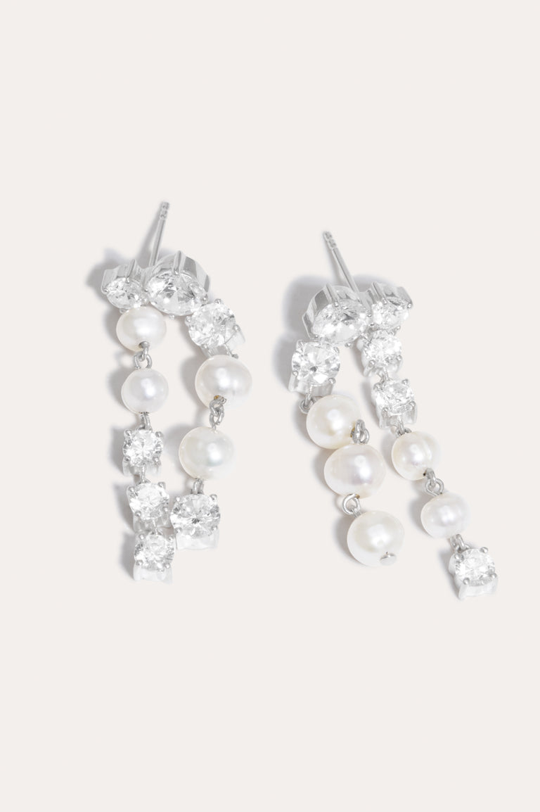 In Search of Lost Time - Pearl and Zirconia Silver Earrings