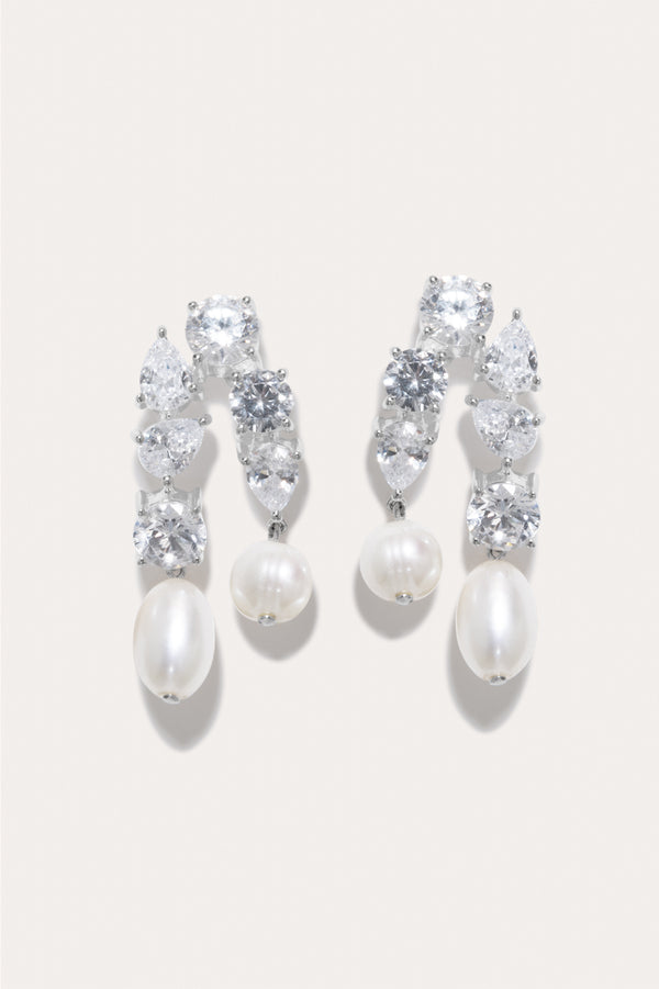 Cascading - Pearl and Zirconia Recycled Silver Earrings