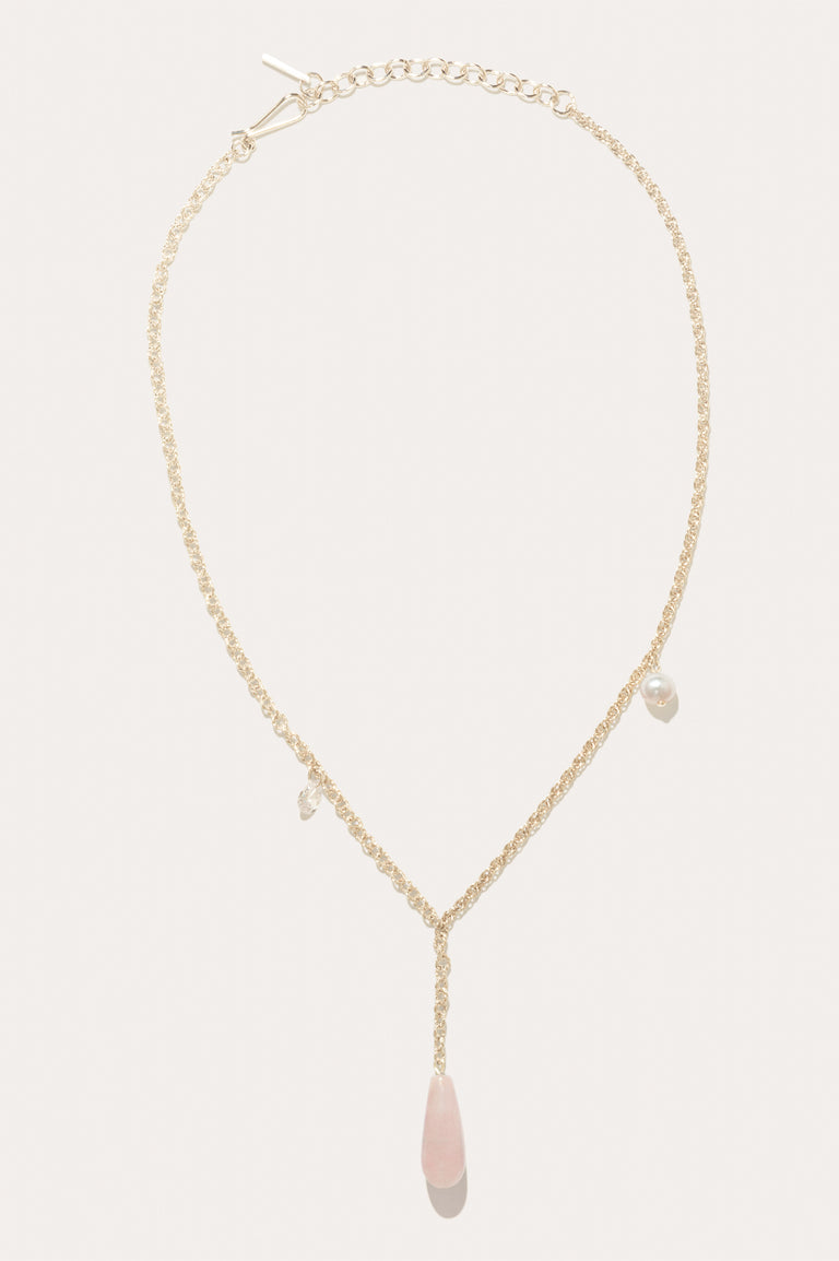The Depths of Time - Pearl, Rose Quartz and Zirconia Gold Vermeil Necklace