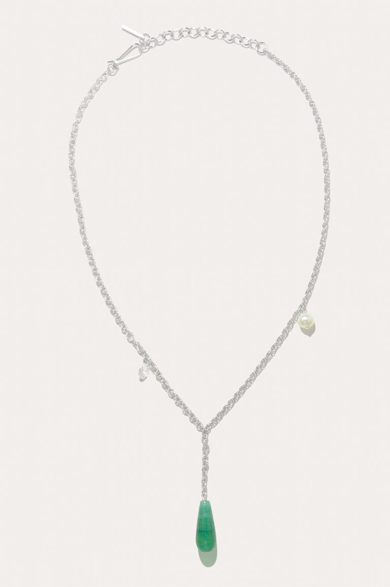 The Depths of Time - Pearl, Green Chalcedony and Zirconia Sterling Silver Necklace