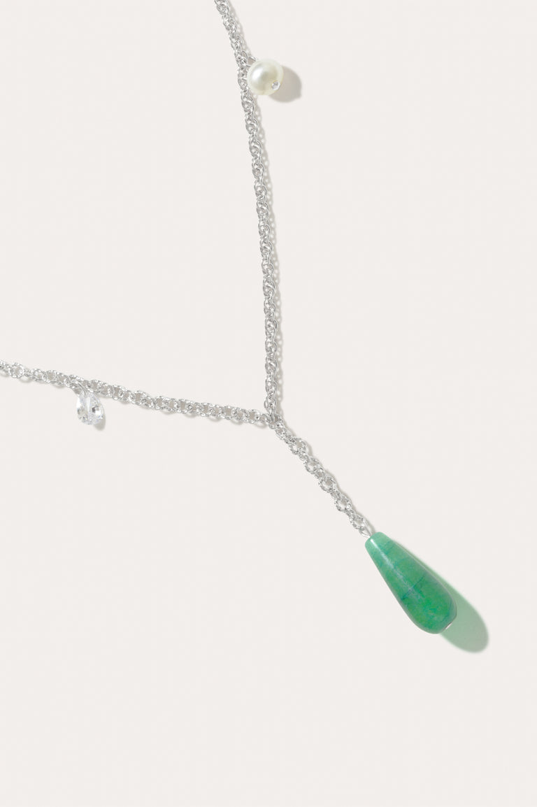 The Depths of Time - Pearl, Green Chalcedony and Zirconia Sterling Silver Necklace