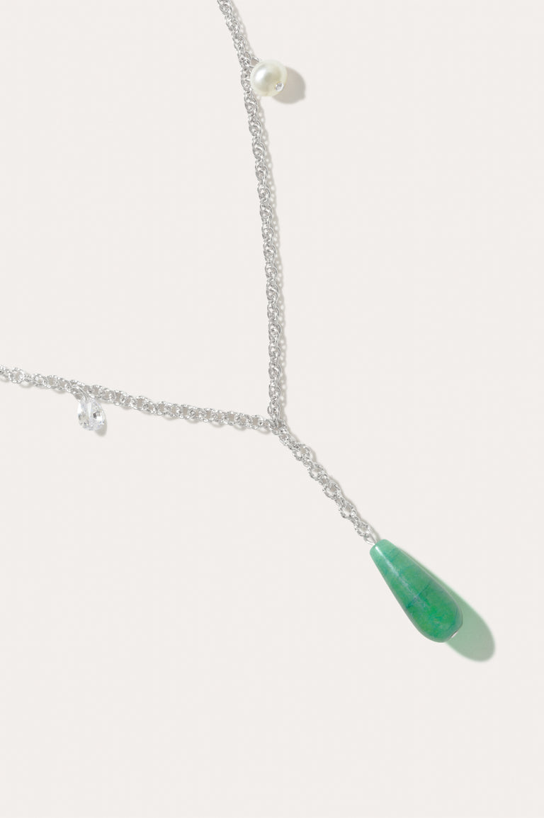 The Depths of Time - Pearl, Green Chaloedony and Zirconia Sterling Silver Necklace