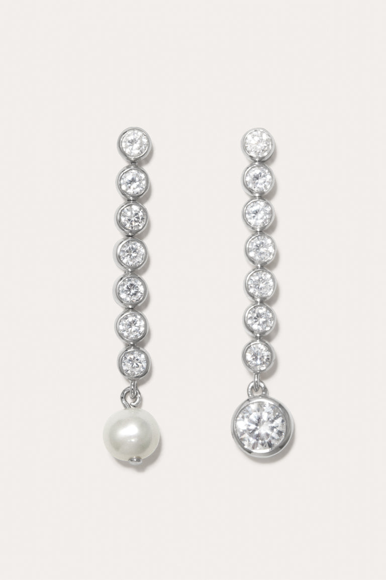 Multiply Zero by Zero and You Get Zero - Pearl and Zirconia Recycled Silver Earrings