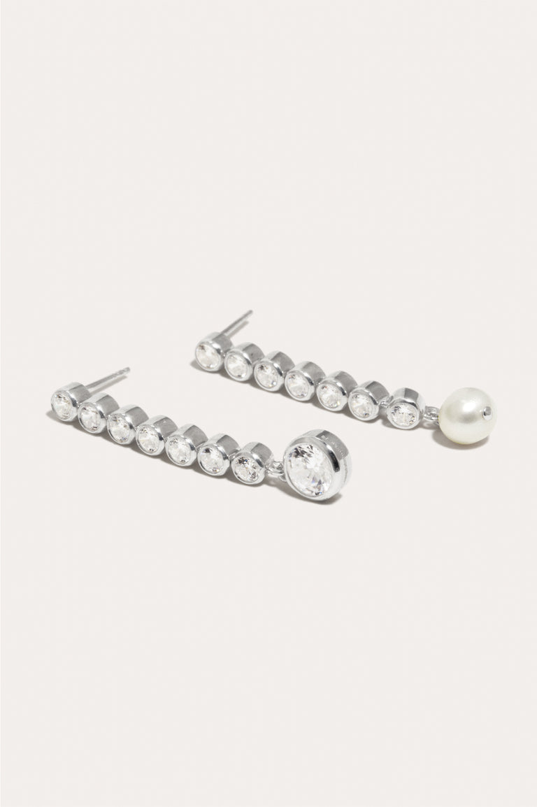 Multiply Zero by Zero and You Get Zero - Pearl and Zirconia Recycled Silver Earrings