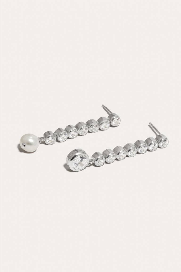 Multiply Zero by Zero and You Get Zero - Pearl and Zirconia Recycled Silver Earrings