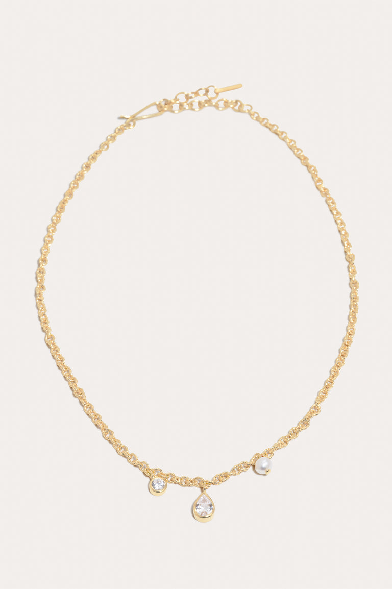 Z76 - Pearl and Zirconia Recycled Gold Vermeil Necklace