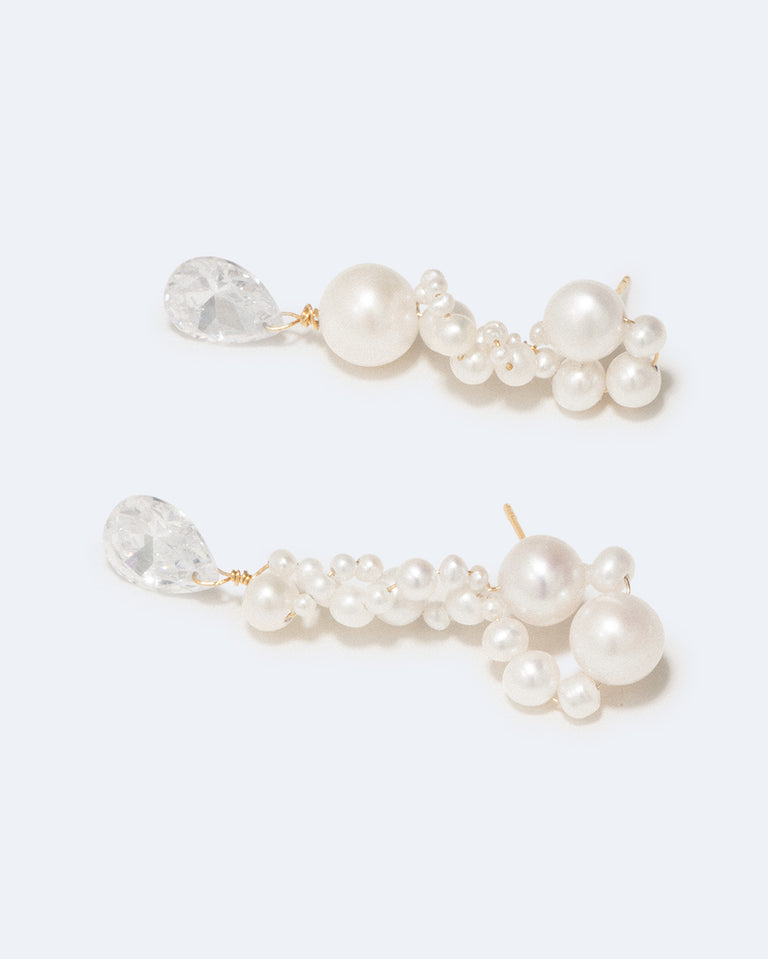 Past in a Future Tense - Pearl and Zirconia Recycled Gold Vermeil Earrings